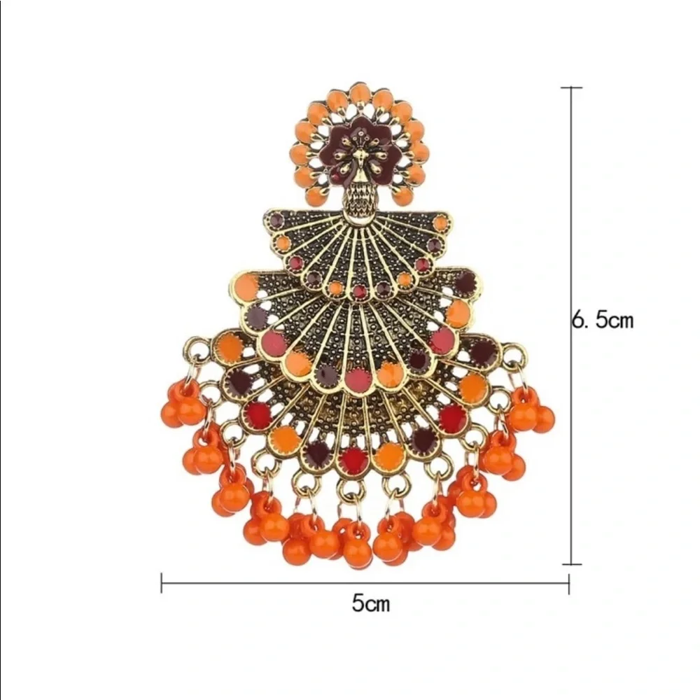 Peacock Decor Drop Jhumka Earrings - Picture 3 of 4